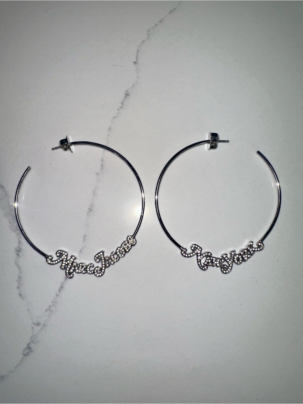 Marc Jacobs X New York Magazine Silver Hoop Earrings with Script Logo